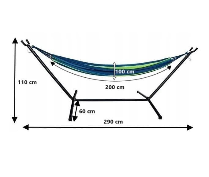 Hamak Ogrodowy Ze Stelażem Mocny XXL 110x290 cm + Pokrowiec